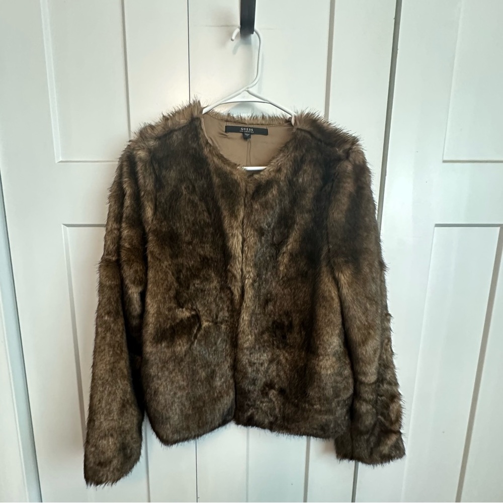 Guess Los Angeles Chic Brown Faux Fur Coat size large